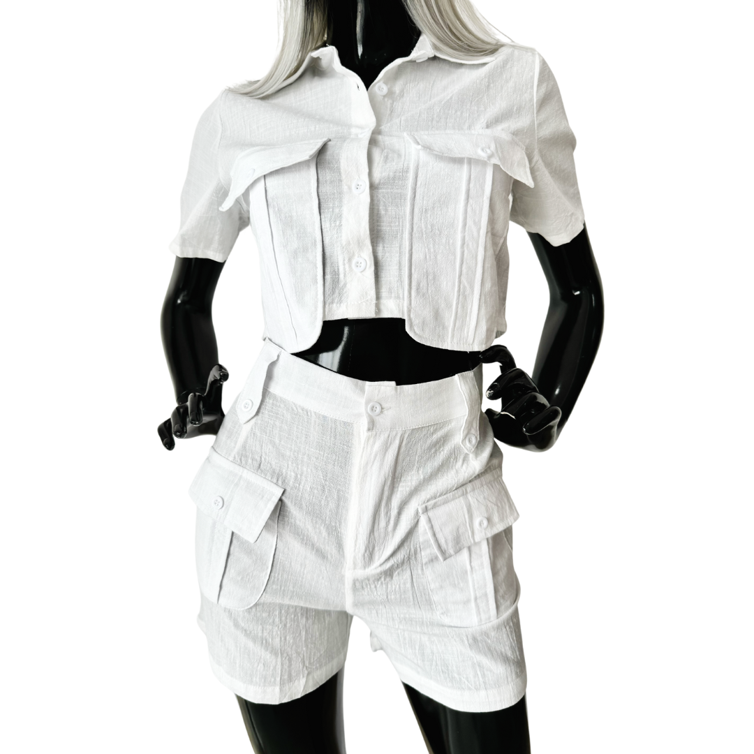 Set short y blusa de manta con bolsillos