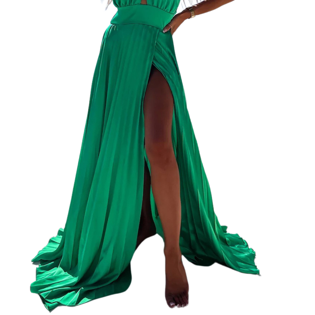 Maxi vestido cruzado plisado