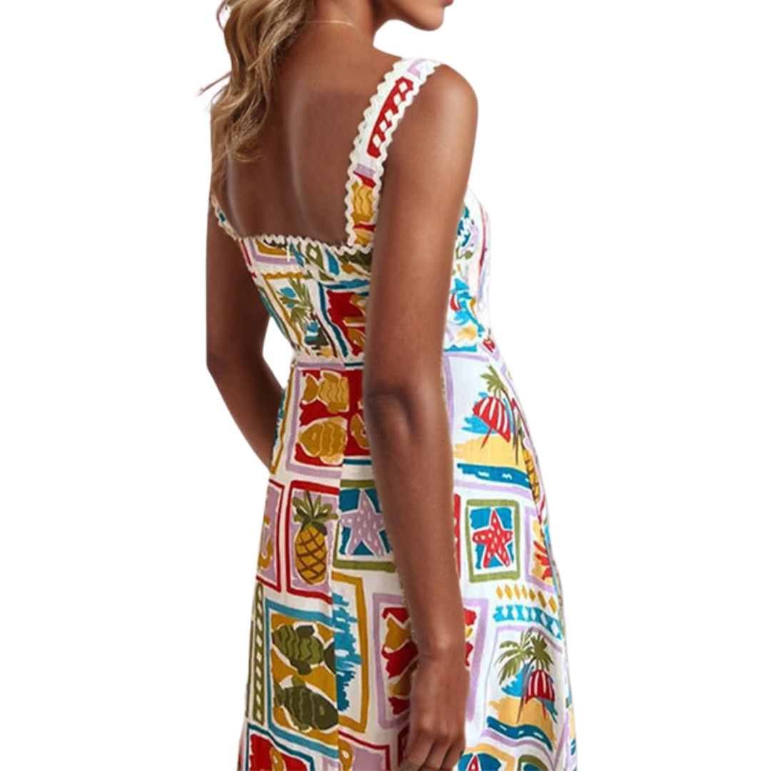 Vestido largo con estampado marino