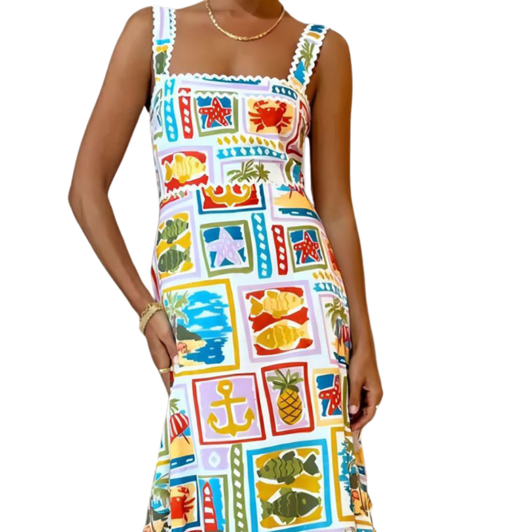 Vestido largo con estampado marino