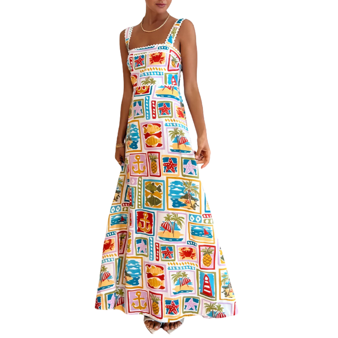 Vestido largo con estampado marino
