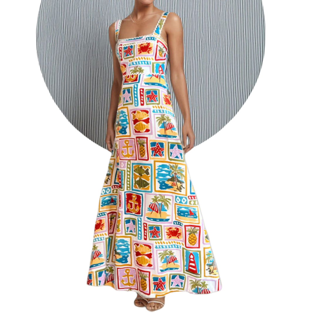 Vestido largo con estampado marino