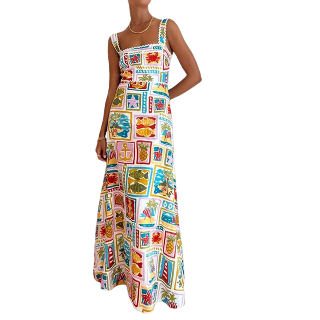 Vestido largo con estampado marino