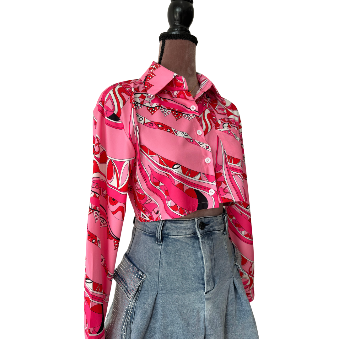 Camisa crop satinada