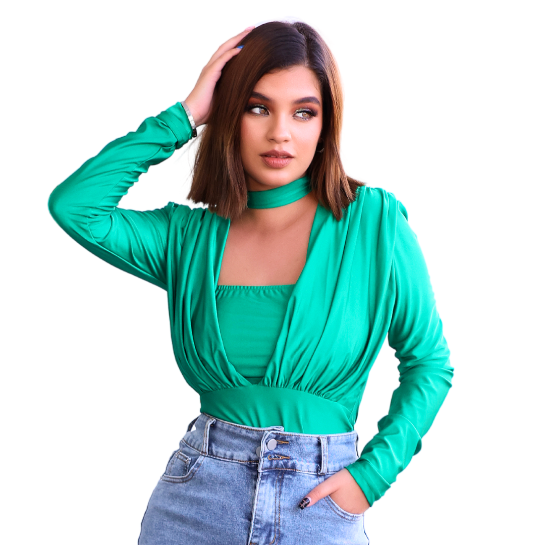 Bodysuit verde satín