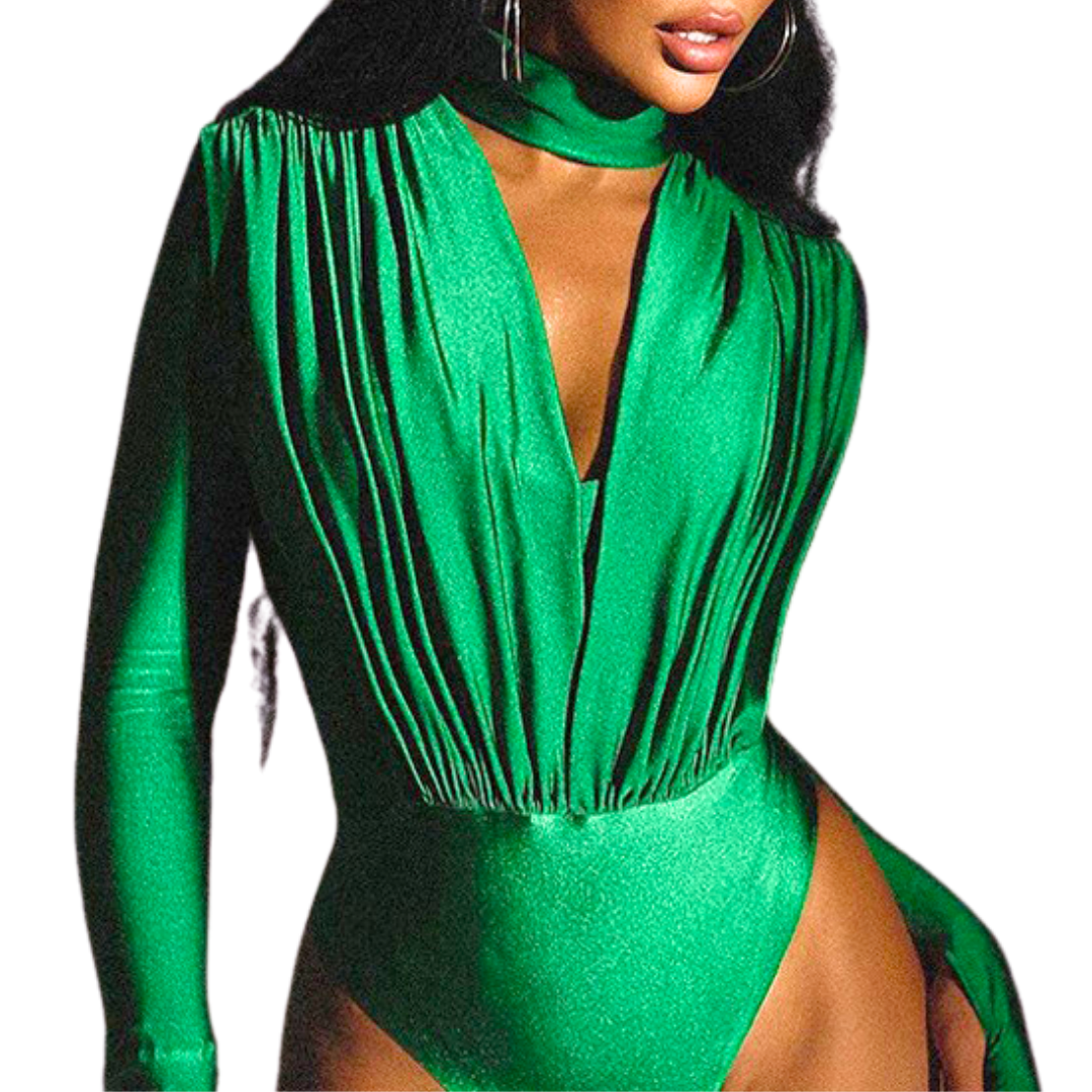 Bodysuit verde satín