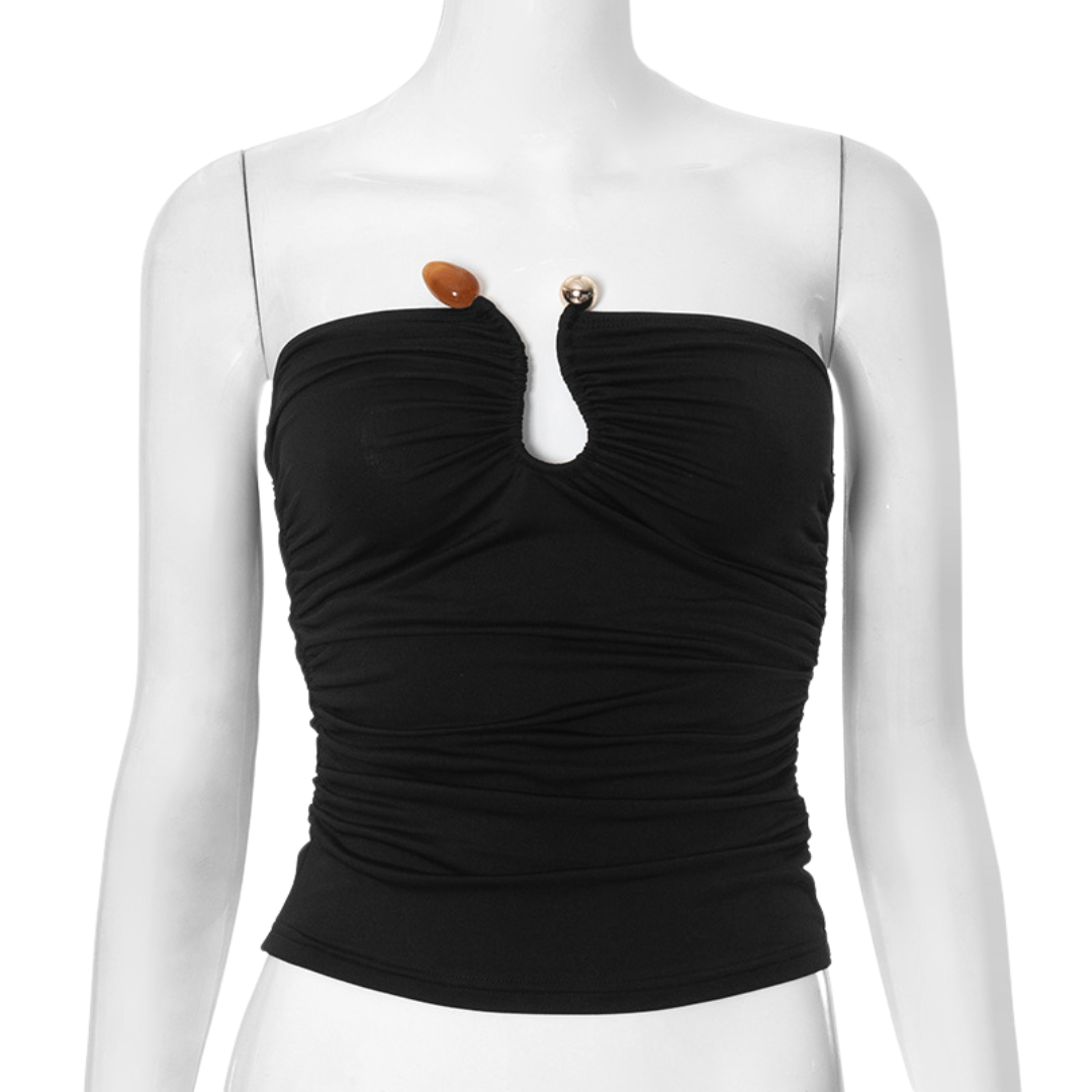 Top strapless con detalle de piedra