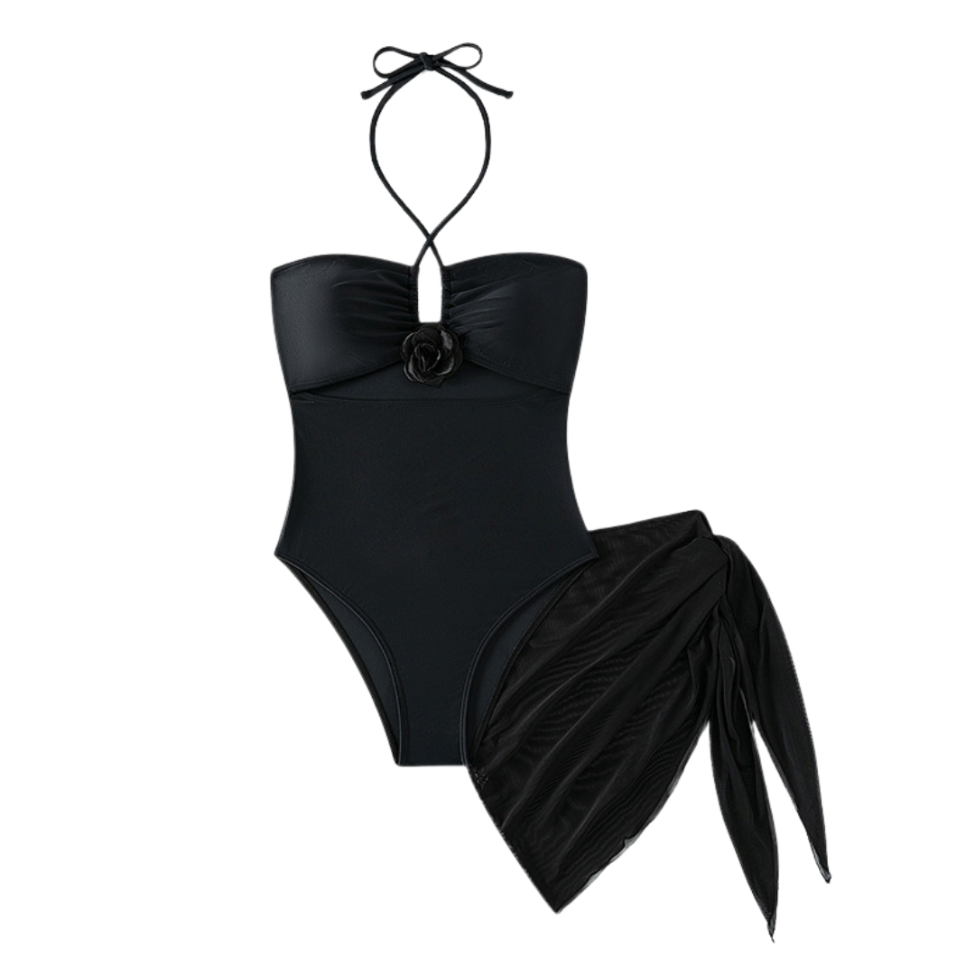 Monokini negro con flor