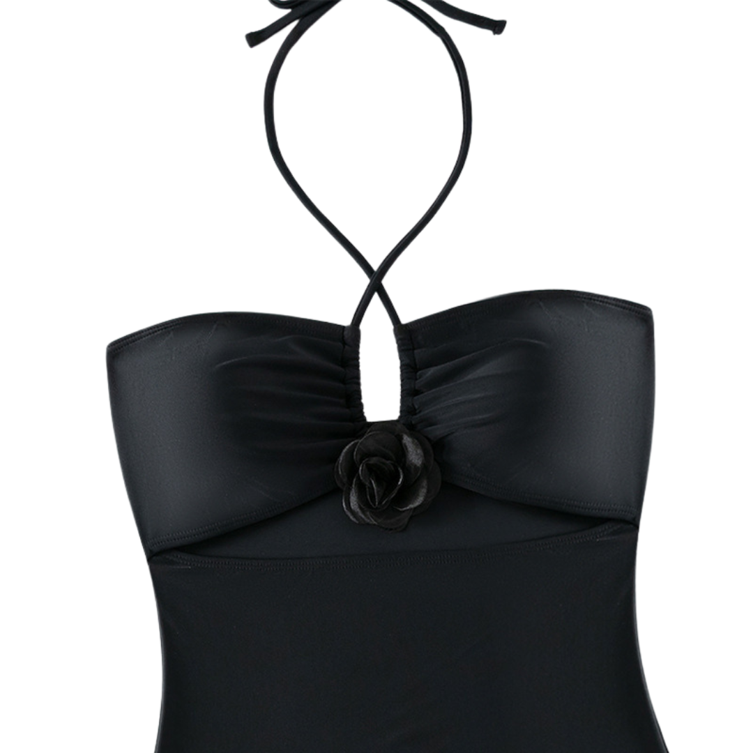Monokini negro con flor
